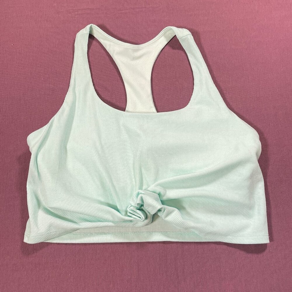 JoyLab Ribbed Tie-Front Racerback Bra in Light Teal/Aqua Blue - Size Medium